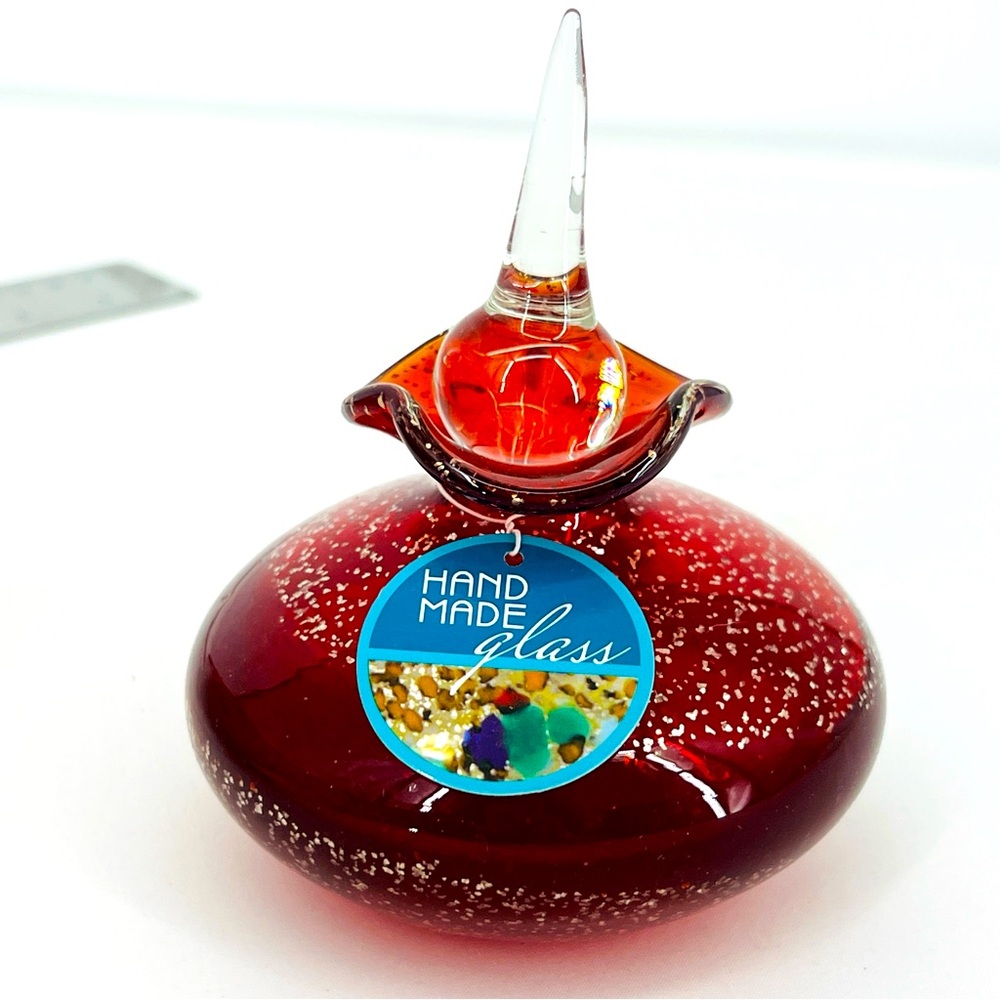 NEW Hand Blown Art Glass Perfume Ruby Red Silver Fleck Bottle Ultra Luxury